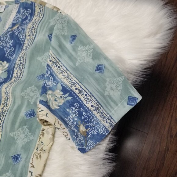 🍉Vintage Bohemian Ashley Taylor Blue Ivory 90s Y2K Floral Tunic Button Front - Picture 9 of 16